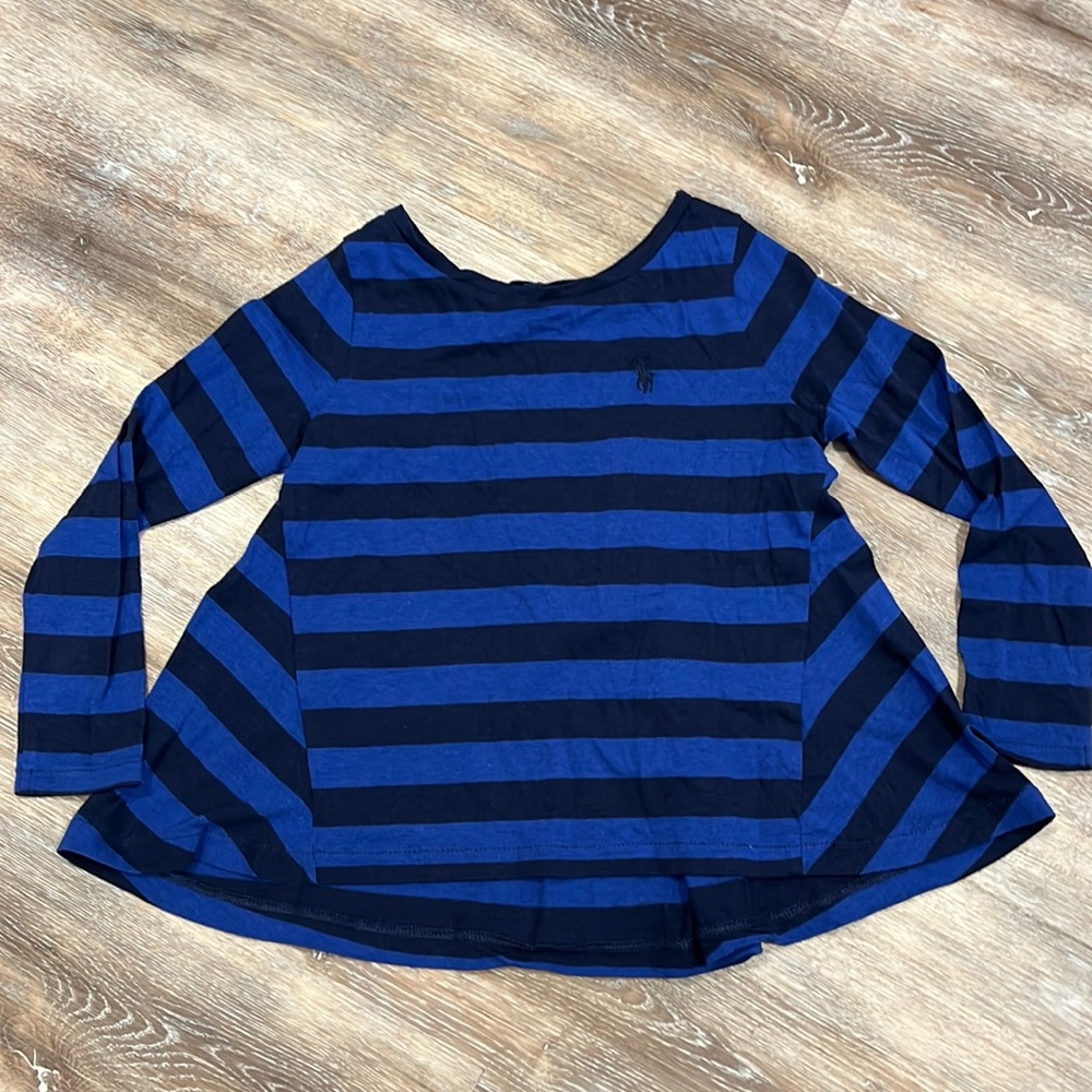 Ralph Lauren Girls striped swing top, black & blue, 3T